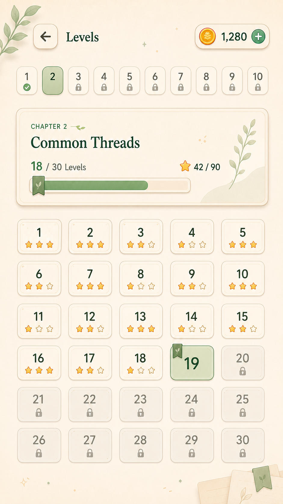 Word Nook level selection screen